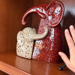 Red and Cream Elephant Sculpture